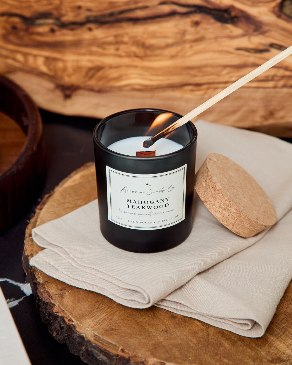 Mahogany Teakwood Candle — Hand Poured in Elora, Ontario – Aeroma